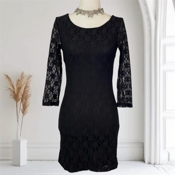 Romantic Goth Vintage Witchy Black Whimsygoth Ethereal Lace Mini Midi Dress S - Picture 1 of 7